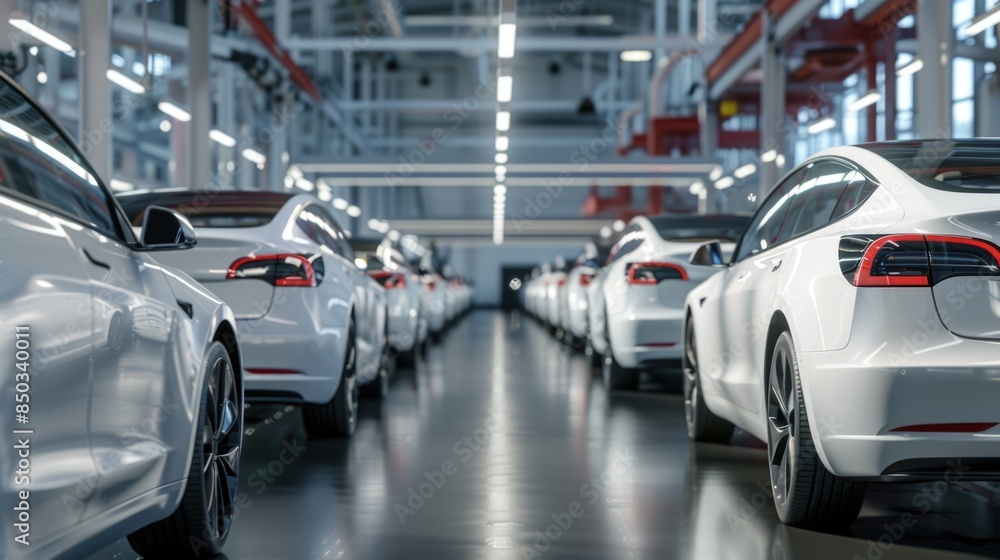 Photo of automobile production line. Welding car body. Modern car assembly plant. Auto industry. High-tech factory Photo of automobile production line. Welding car body. Modern car assembly plant. Auto industry. High-tech factory
