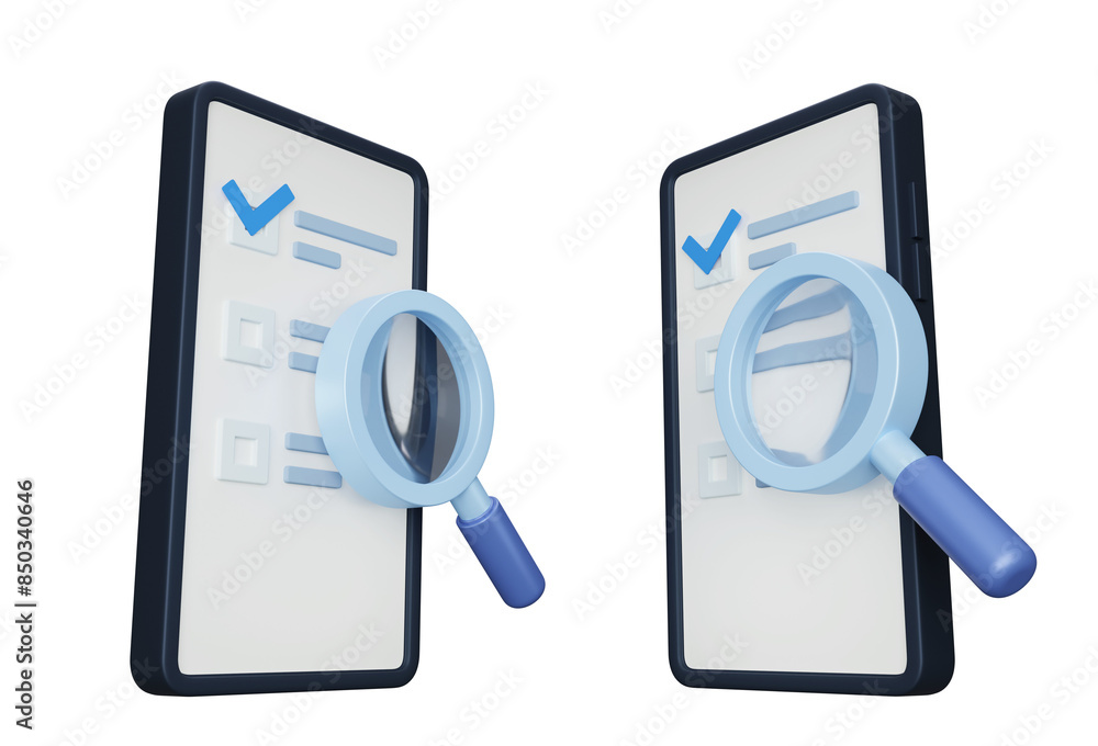 looking into a smartphone with a magnifying glass 3D looking into a smartphone with a magnifying glass 3D