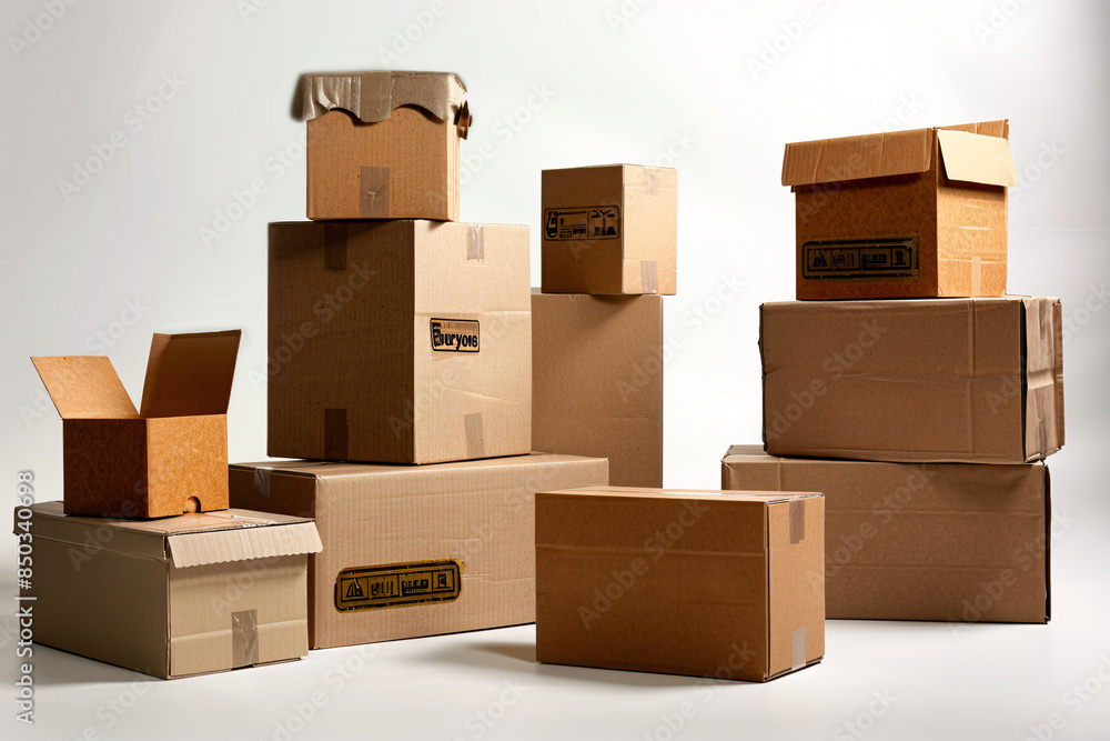 a group of cardboard boxes a group of cardboard boxes