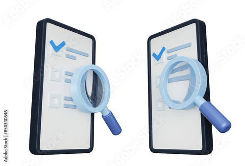 looking into a smartphone with a magnifying glass 3D