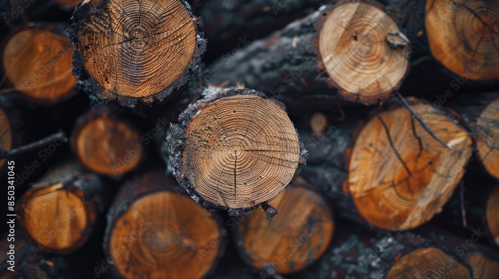Stack of Cut Timber Logs in Forest Stack of Cut Timber Logs in Forest