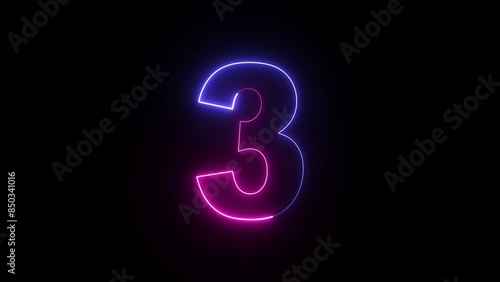 Animated neon number 3. Two-color looping trendy glowing neon numeric number three. Educational mathematics concept with neon letter photo