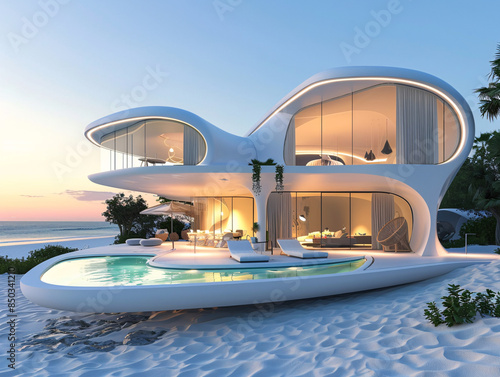 Wallpaper Mural a white house with a pool on the beach Torontodigital.ca