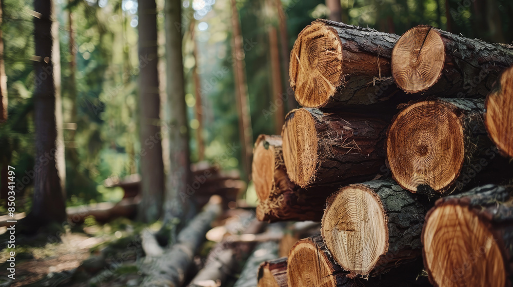 Stack of Cut Timber Logs in Forest Stack of Cut Timber Logs in Forest