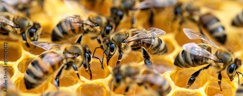 A group of bees in a honeycomb