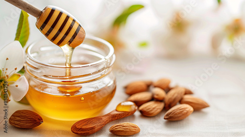 a jar of honey and nuts photo