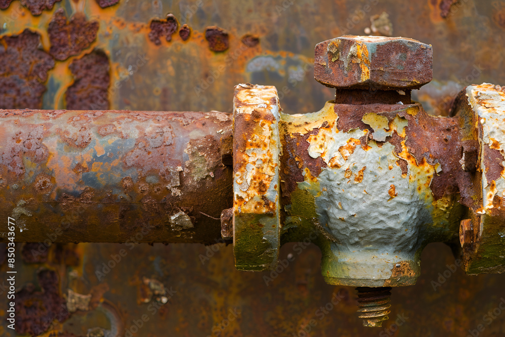 A closeup photograph of a rusty pipe with oxidized residue on its surface,
Rust damage paint and corrosion flange and bolt nut on pipeline
A closeup photograph of a rusty pipe with oxidized residue on its surface,
Rust damage paint and corrosion flange and bolt nut on pipeline
