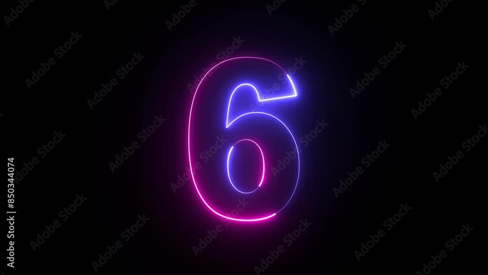 Animated neon number 6. Two-color looping trendy glowing neon numeric number six. Educational mathematics concept with neon letter Animated neon number 6. Two-color looping trendy glowing neon numeric number six. Educational mathematics concept with neon letter