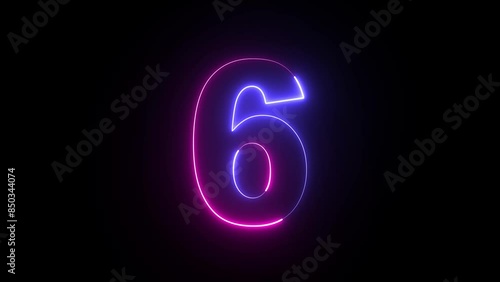 Animated neon number 6. Two-color looping trendy glowing neon numeric number six. Educational mathematics concept with neon letter photo