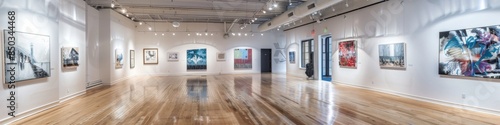 Contemporary art gallery with white walls