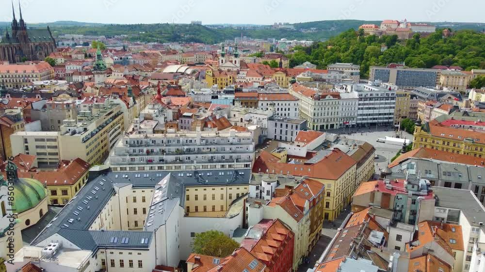 Wide Shot with Many Buildings Throughout Skyline of Brno, Czechia Wide Shot with Many Buildings Throughout Skyline of Brno, Czechia
