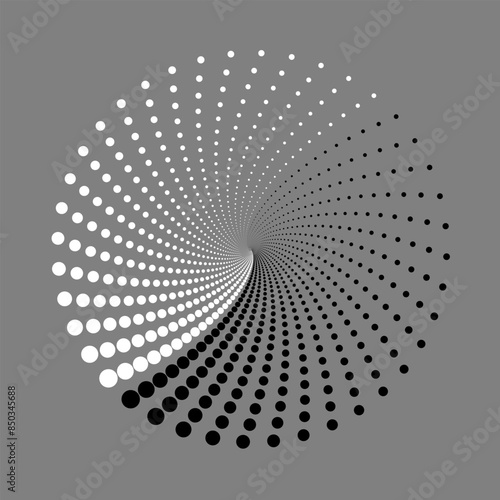 Abstract circle dotted vector background. Halftone effect. Spiral dotted background or icon. Yin and yang style.