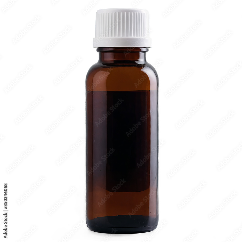 Amber glass bottle on a transparent, white background, ideal png for medical and health-themed designs Amber glass bottle on a transparent, white background, ideal png for medical and health-themed designs