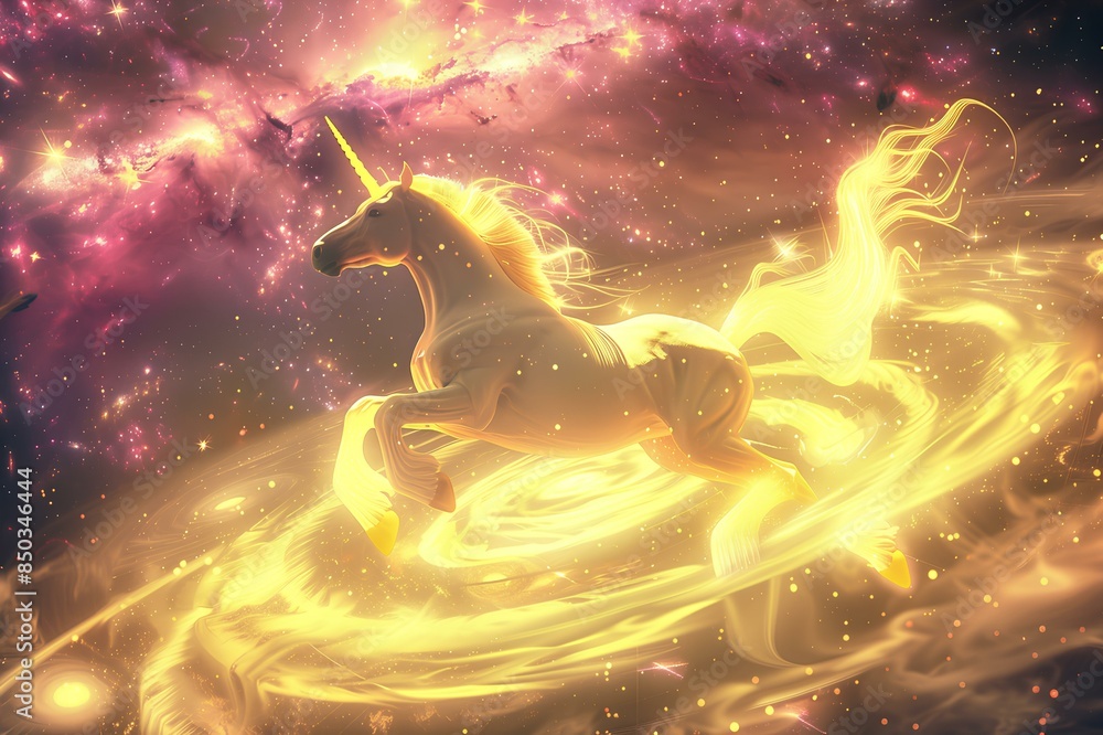 A magical unicorn galloping through the clouds A magical unicorn galloping through the clouds