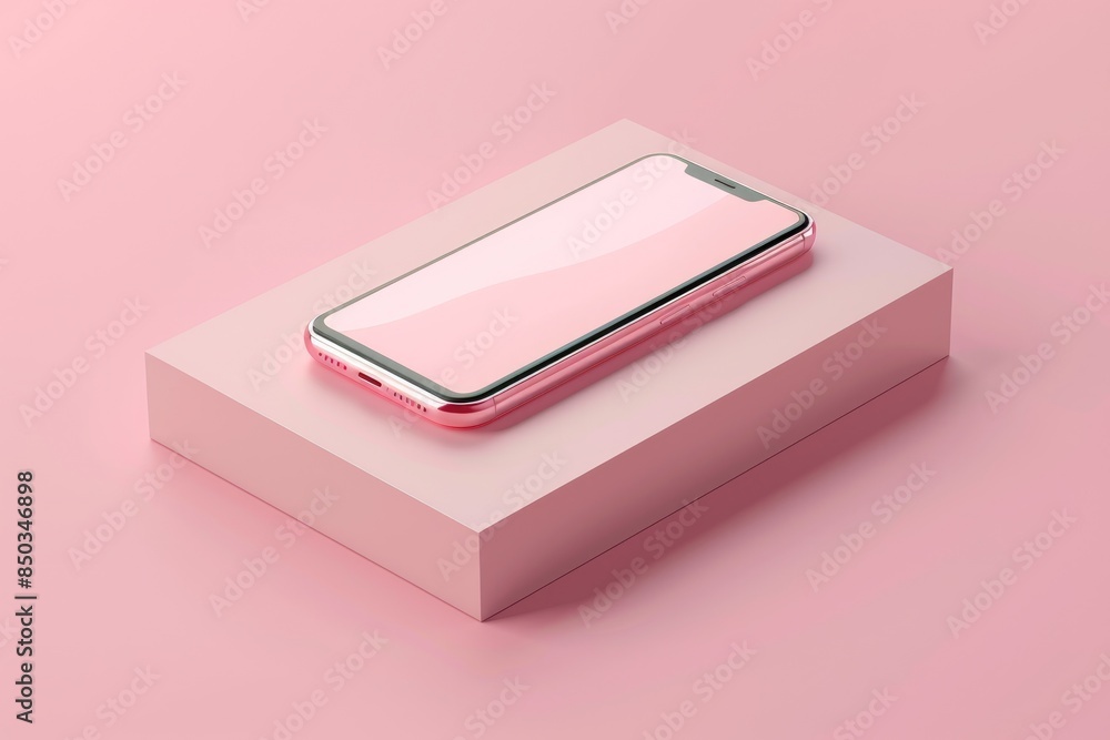 A phone placed on the base with a pink background A phone placed on the base with a pink background
