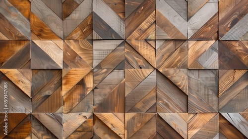 Geometric wooden wall pattern, simple modern design, brown hues, raw finish photo
