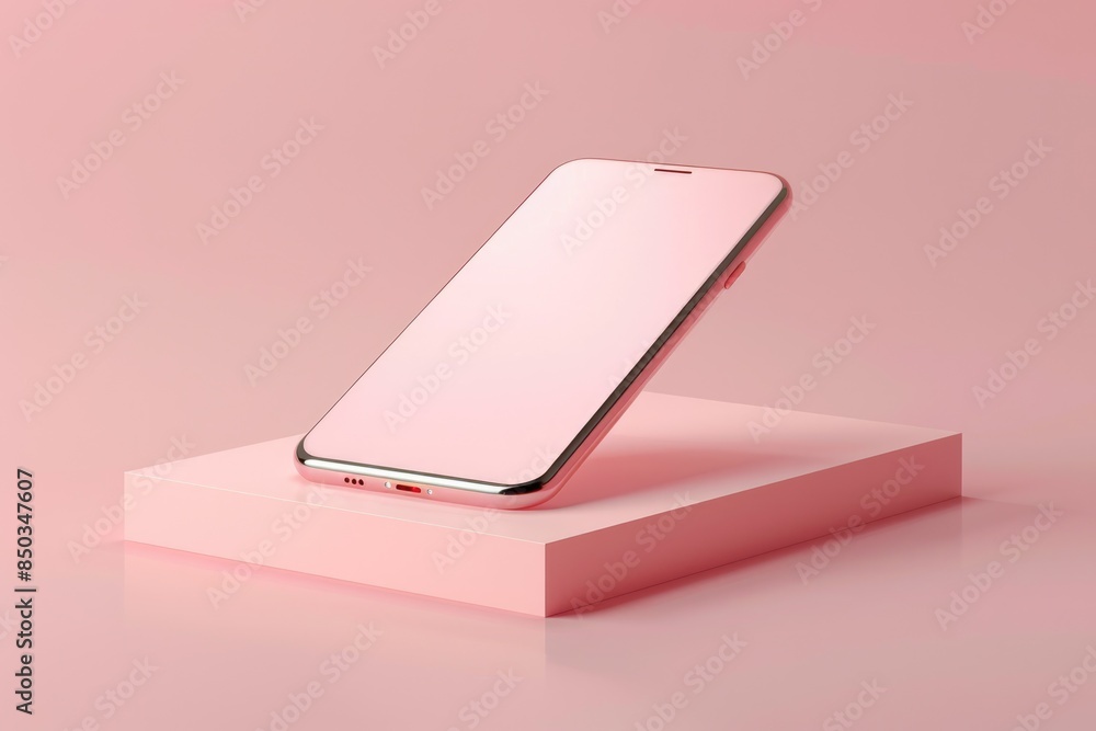 A phone placed on the base with a pink background A phone placed on the base with a pink background