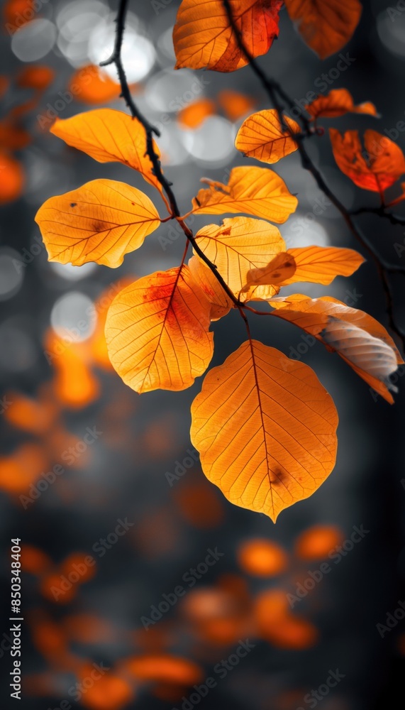 Autumn leaves on branch. Close-up of autumn leaves on a branch with a blurred background. Focus on seasonal change and natural beauty. Autumn leaves on branch. Close-up of autumn leaves on a branch with a blurred background. Focus on seasonal change and natural beauty.