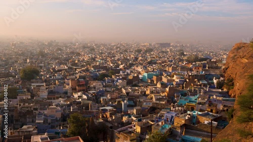 crowded city view from mountain top at morning video is taken jodhpur rajasthan india. photo