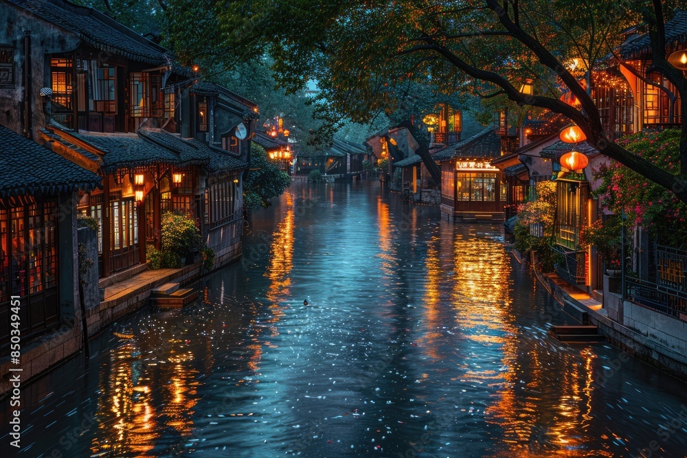 Fototapeta premium Ancient towns in China, at night