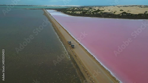 Aerial view of the pink colored Lake MacDonnell due to the high salinity in combination with a pink bacteria. photo