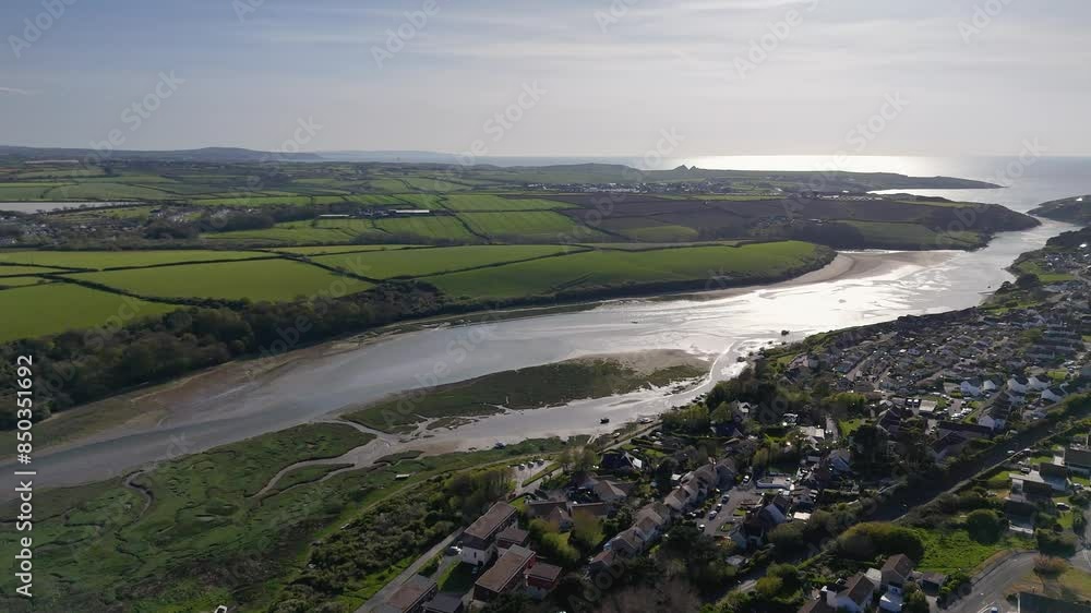 River Gannel and tidal estuary between Newquay town and the village of Crantock in Cornwall, UK