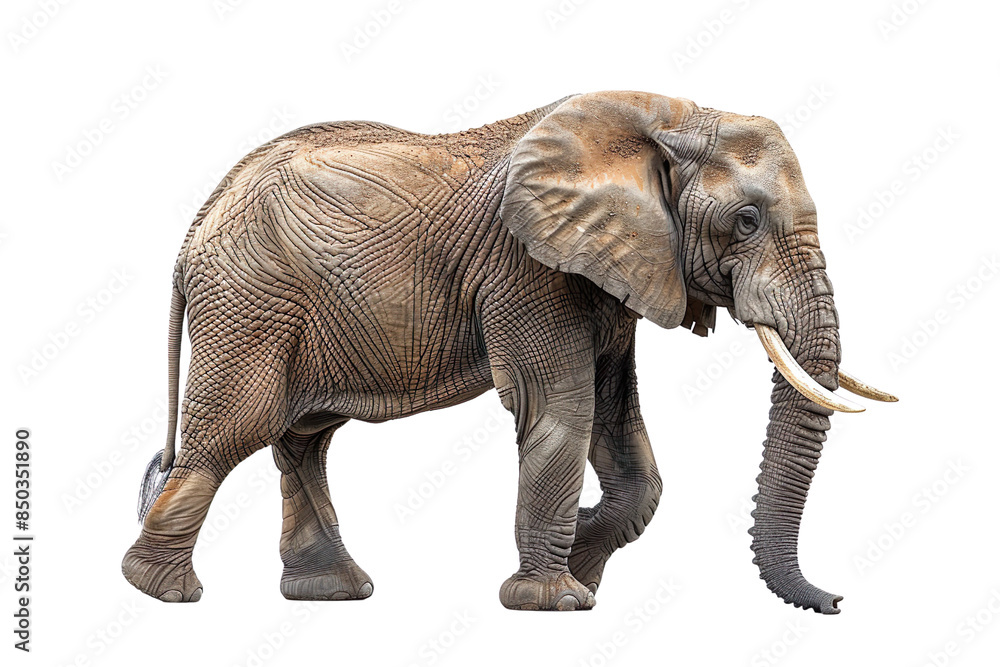 Fototapeta premium view from side of elephant isolated on white background, transparent background