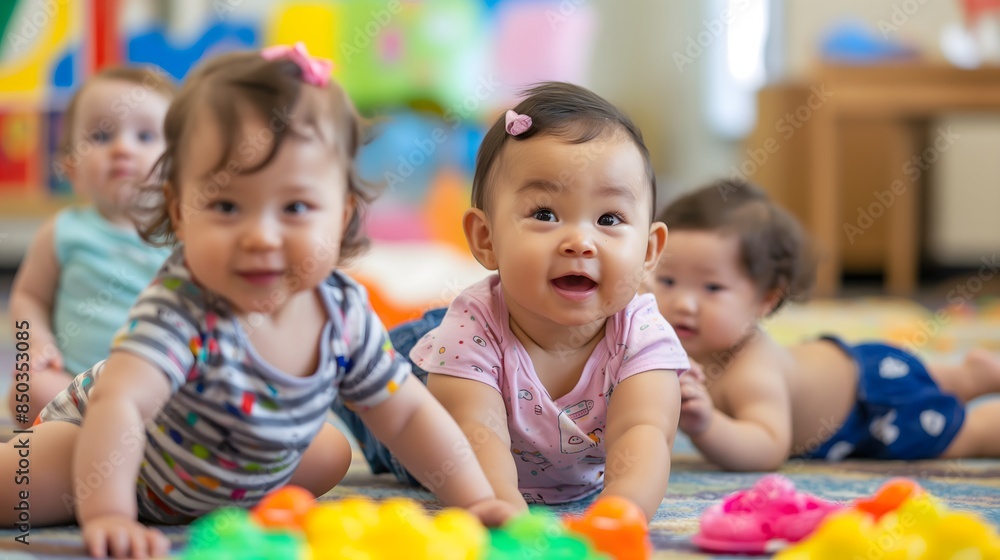 5. Paint a portrait of a multicultural nursery or childcare setting, where babies engage in activities and interact with caregivers and peers from diverse backgrounds, fostering a sense of belonging 5. Paint a portrait of a multicultural nursery or childcare setting, where babies engage in activities and interact with caregivers and peers from diverse backgrounds, fostering a sense of belonging