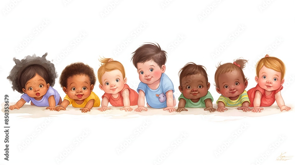 2. Illustrate a group of babies playing together, representing different ethnicities and abilities, promoting inclusivity and acceptance from an early age. 2. Illustrate a group of babies playing together, representing different ethnicities and abilities, promoting inclusivity and acceptance from an early age.