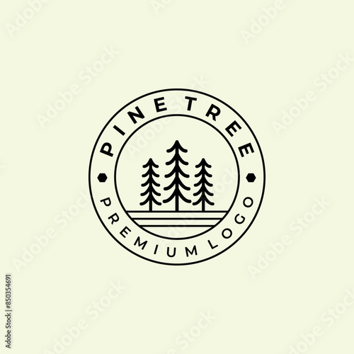 pine tree line art logo vector illustrator design
