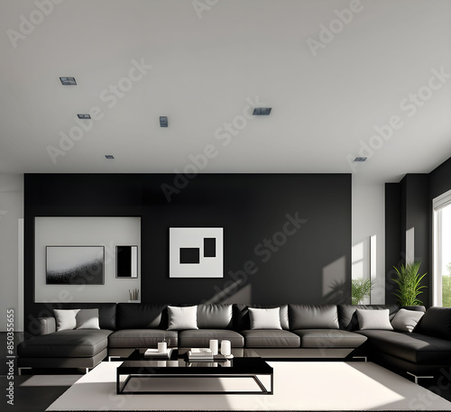 Modern interior design with interior details, upholstered furniture against the background of a dark classic walls