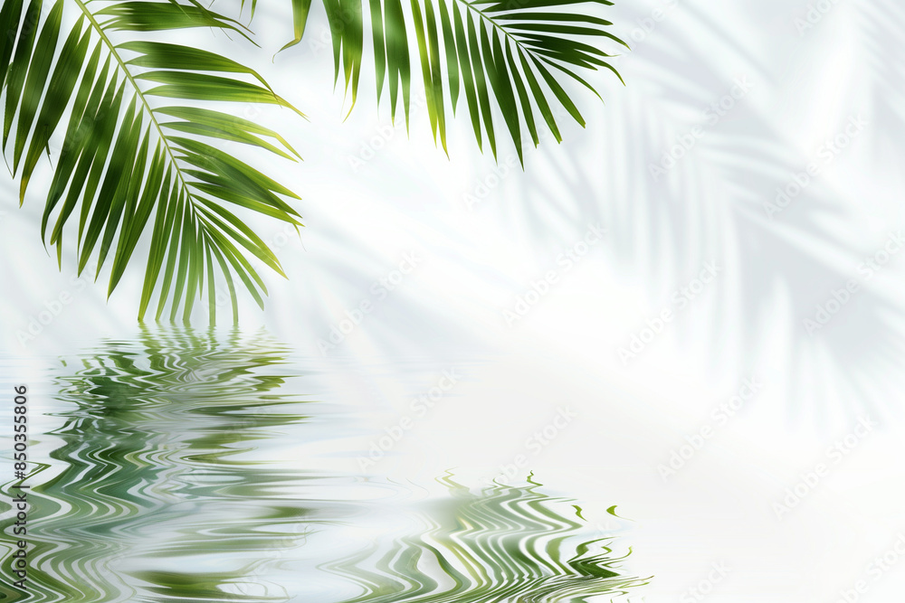palm leaves on rippling water background, palm leaf shadows and water reflections palm leaves on rippling water background, palm leaf shadows and water reflections
