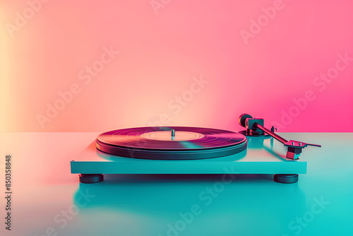 Silhouette DJ Controller black color, A close up of a record player with a pink record on a turntable