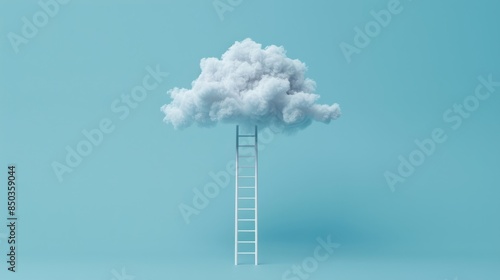 Background of Copy Space. White Cloud and Ladder on Soft Blue Background