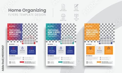 Results-driven organizing service flyer for home & office organizer business event marketing. Modern colourful simple flyer design layout. Vol - 27