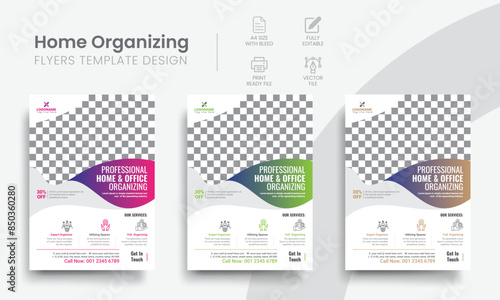 Results-driven organizing service flyer for home & office organizer business event marketing. Modern colourful simple flyer design layout. Vol - 28