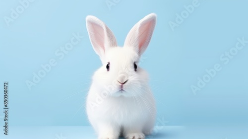 cute animal pet rabbit or bunny white color smiling and laughing isolated with copy space for easter background, rabbit, animal, pet, cute, fur, ear, mammal, background, celebration, generate by AI © pinkrabbit