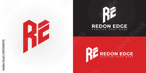 Abstract initial letters RE or ER logo in red color isolated on multiple background colors. The logo is suitable for aerial video class logo vector design illustration inspiration templates.