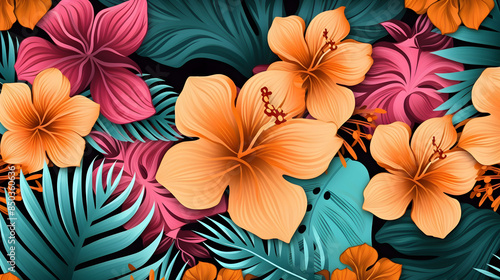 Wallpaper Mural tropical leaf and flower Torontodigital.ca