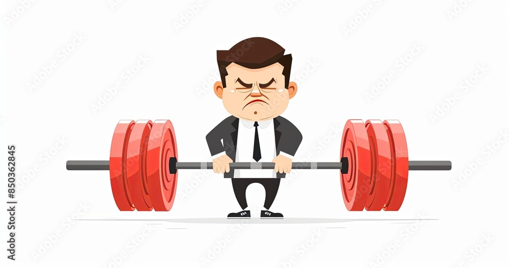 Cartoon Businessman Struggling to Lift Weights Cartoon Businessman Struggling to Lift Weights