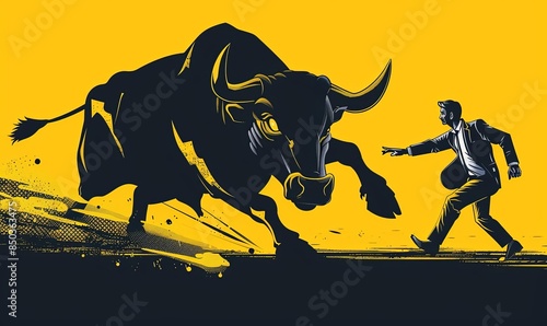 Businessman Taming Large Bull Illustration
 photo