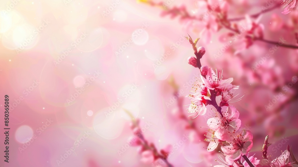 Soft focus cherry blossom background with blurred pastel pink tone with text space in corners Soft focus cherry blossom background with blurred pastel pink tone with text space in corners