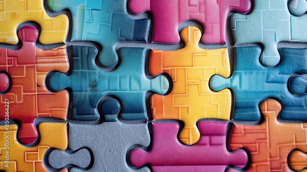 Colorful puzzle pieces interlock flawlessly, creating a vibrant, cohesive picture. Each fits perfectly.