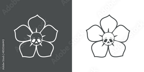 Logo de calavera humana en el medio de una flor para invitaciones y tarjetas de Halloween