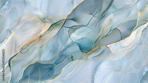 Elegant marble texture with soft blue hues and gold accents