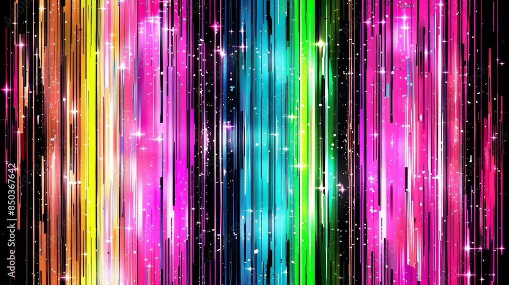 Vibrant digital rain in neon colors on a black background Vibrant digital rain in neon colors on a black background
