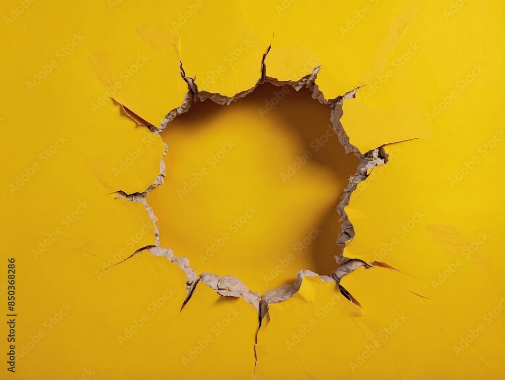 Large paper hole in yellow background centre Large paper hole in yellow background centre