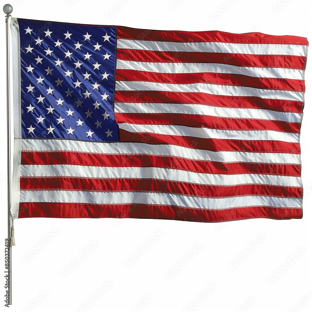 Fototapeta premium An American flag in all it's glory, white background