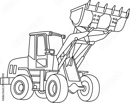 Bulldozer line art for coloring book page