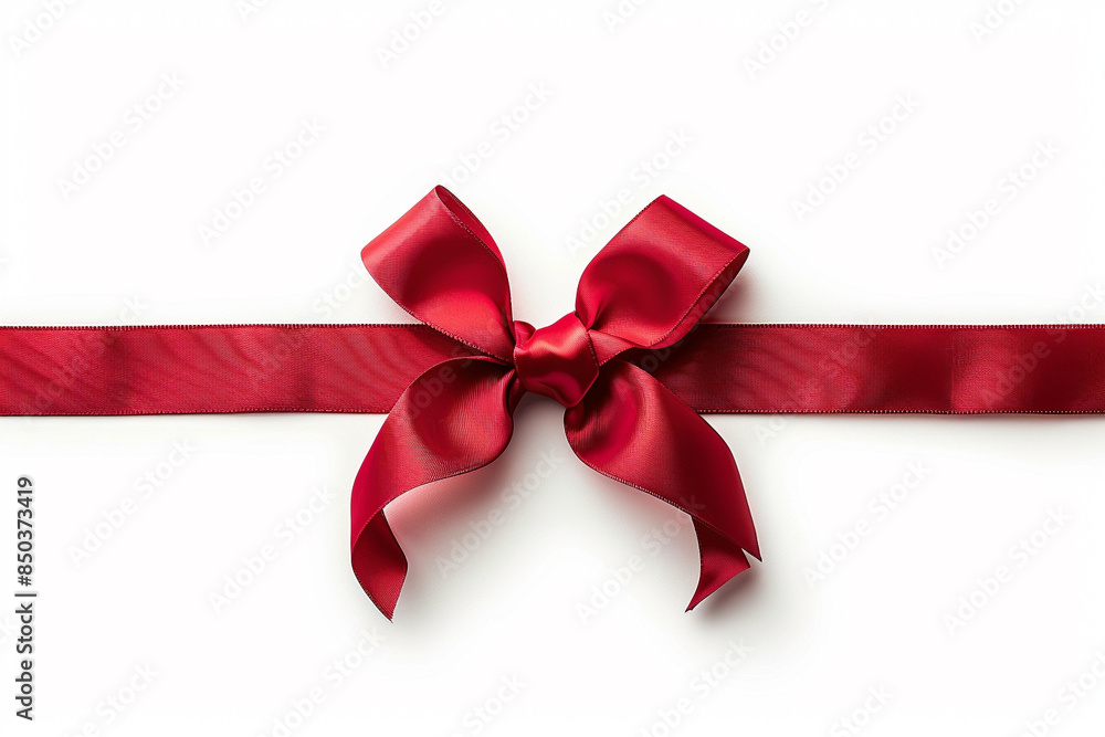 red ribbon with red bow on white background, in the style of ultra detailed, wrapped, red
